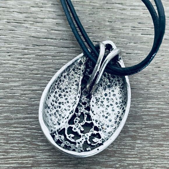 Silver Scroll Teardrop Pendant Black Cord Necklace - Picture 2 of 5